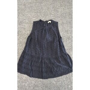LOFT Navy Blue Sleeveless Eyelet Peplum Top Cotton Tiered Swing Blouse Tank - M